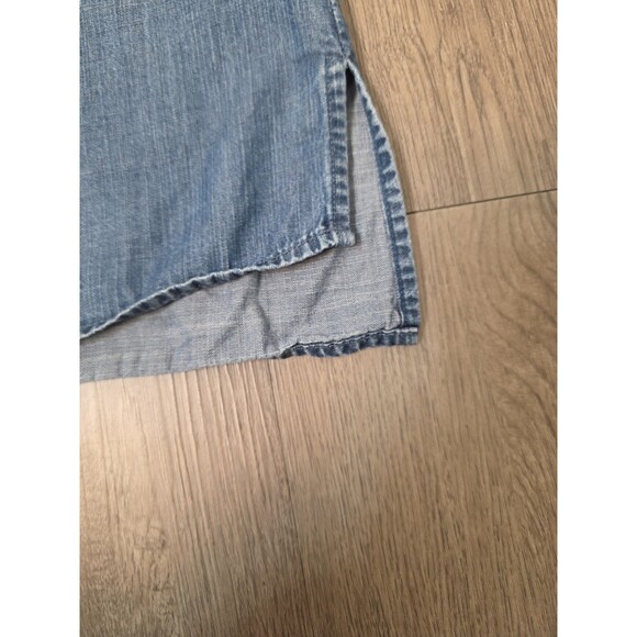 Calvin Klein 2X Plus Chambray Lyocell Denim Button Front Short Sleeve Top Blue - Picture 5 of 12